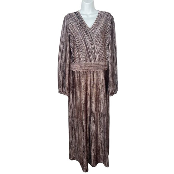 Misook Bishop sleeve Jacquard knit Maxi Dress Maroon Metallic Gold Large - Picture 7 of 16